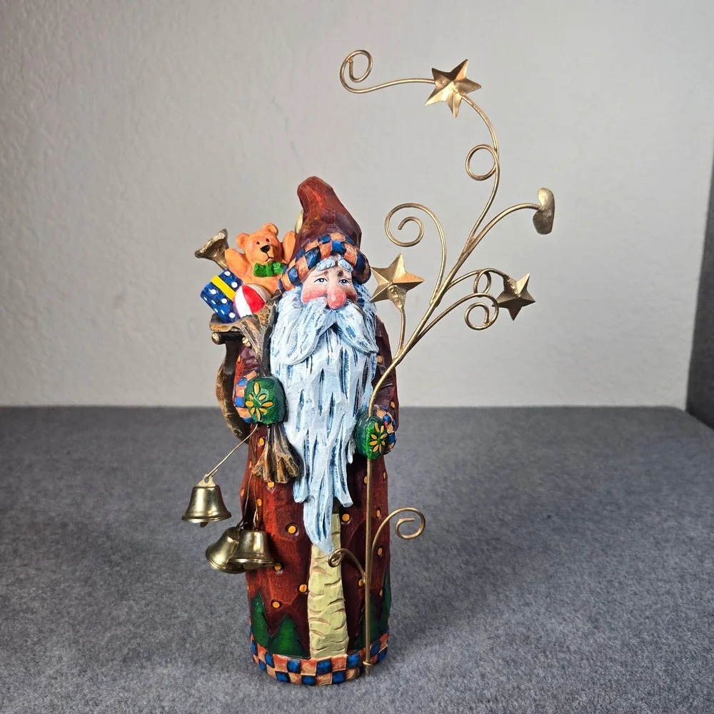 Vintage Folk Art Pencil Santa Figurine 11.5
